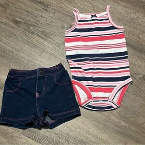 Carter’s Baby Girl Tank Bodysuit and Circo Denim Shorts Size 9M